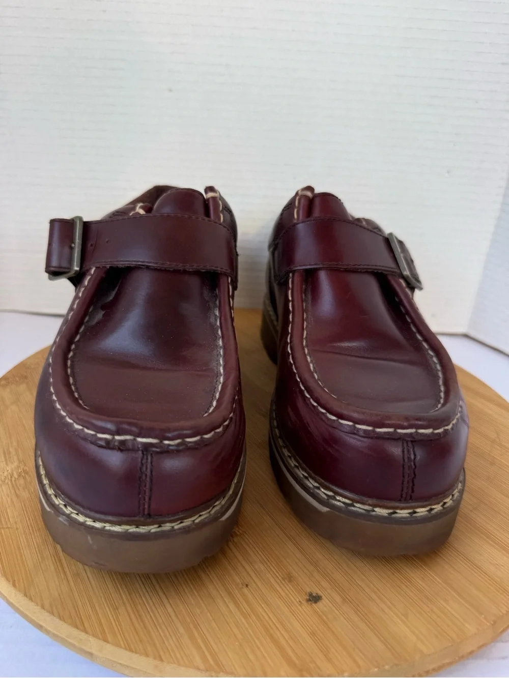 Vintage Lugz Burgundy Leather Monk Strap Moc Toe Casual Shoes Men’s 7 Y2K